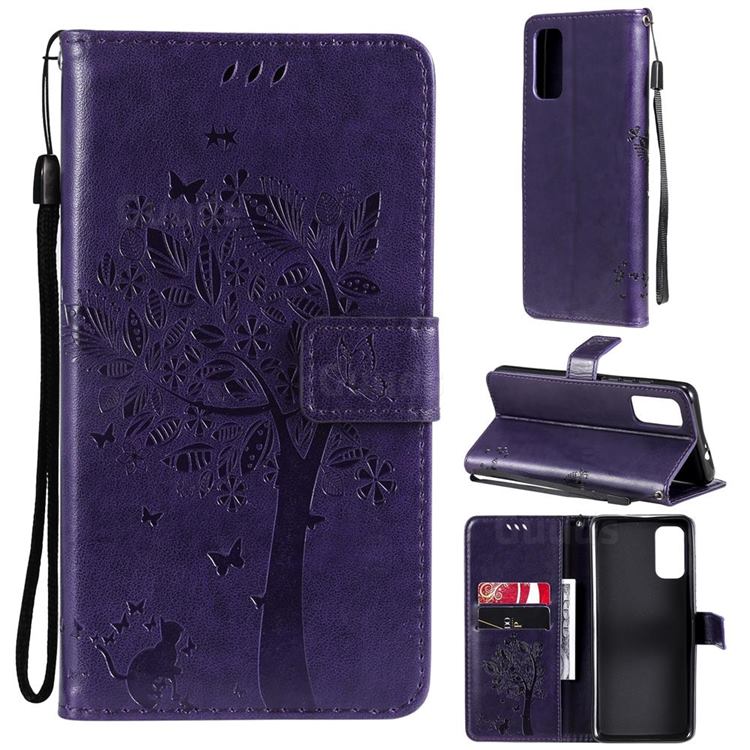 Embossing Butterfly Tree Leather Wallet Case for Motorola Moto G60 - Purple