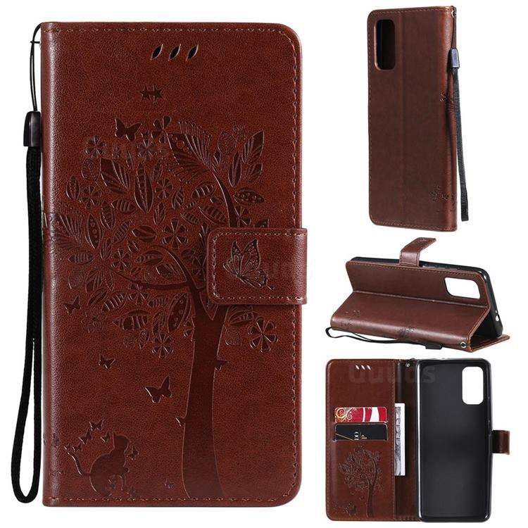 Embossing Butterfly Tree Leather Wallet Case for Motorola Moto G60 - Coffee