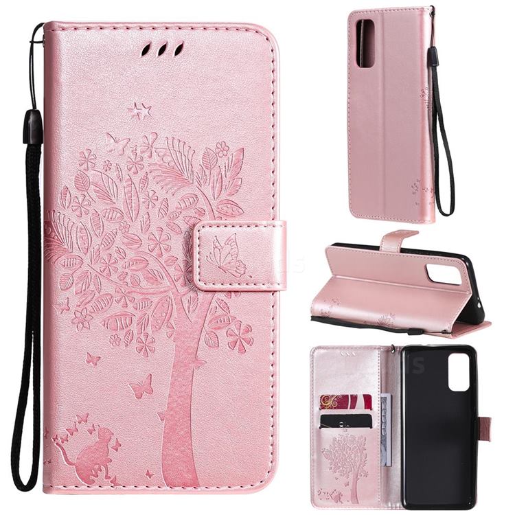 Embossing Butterfly Tree Leather Wallet Case for Motorola Moto G60 - Rose Pink