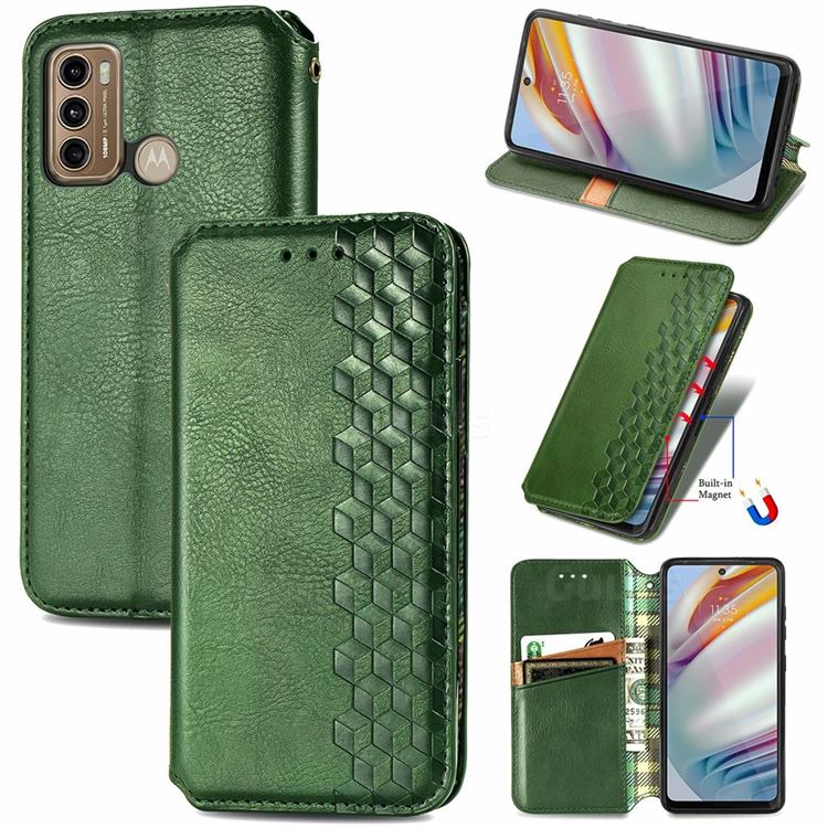 Ultra Slim Fashion Business Card Magnetic Automatic Suction Leather Flip Cover for Motorola Moto G60 - Green