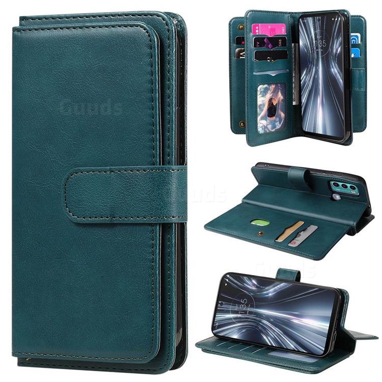 Multi-function Ten Card Slots and Photo Frame PU Leather Wallet Phone Case Cover for Motorola Moto G60 - Dark Green