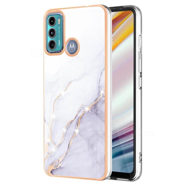 White Dreaming Electroplated Gold Frame 2.0 Thickness Plating Marble IMD Soft Back Cover for Motorola Moto G60