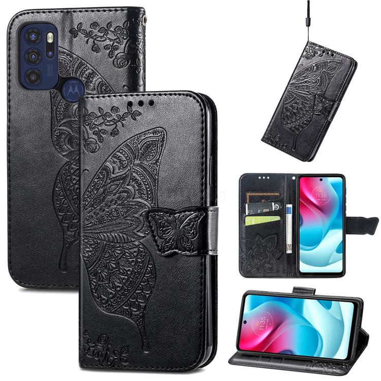 Embossing Mandala Flower Butterfly Leather Wallet Case for Motorola Moto G60S - Black