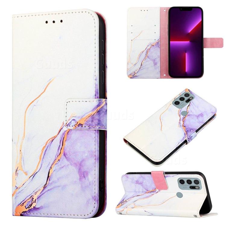 Purple White Marble Leather Wallet Protective Case for Motorola Moto G60S