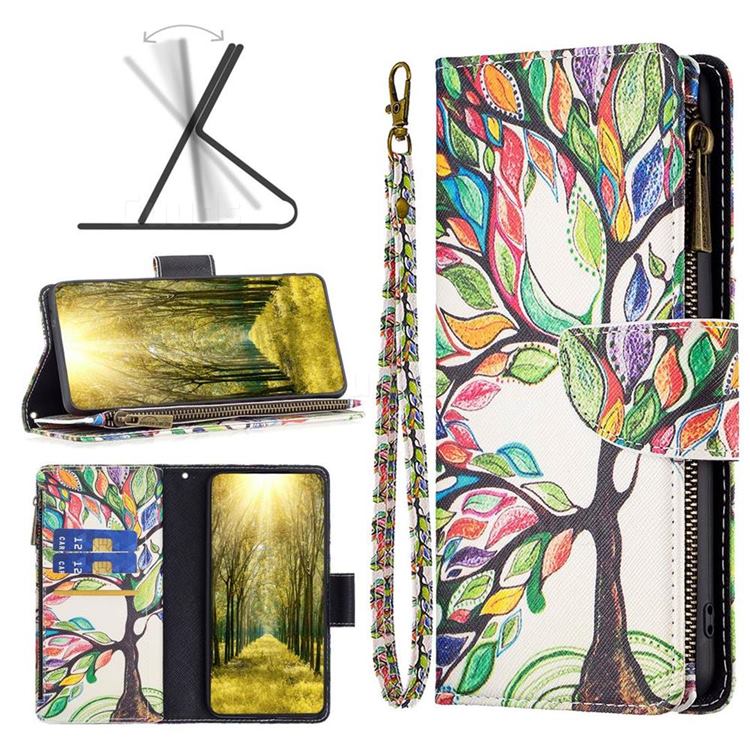 The Tree of Life Binfen Color BF03 Retro Zipper Leather Wallet Phone Case for Motorola Moto G62 5G