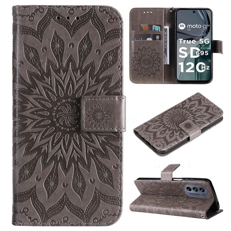 Embossing Sunflower Leather Wallet Case for Motorola Moto G62 5G - Gray