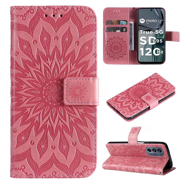 Embossing Sunflower Leather Wallet Case for Motorola Moto G62 5G - Pink