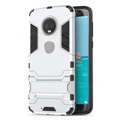 Armor Premium Tactical Grip Kickstand Shockproof Dual Layer Rugged Hard Cover for Motorola Moto G6 Plus G6Plus - Silver