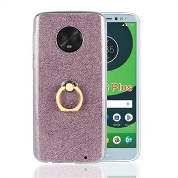 Luxury Soft TPU Glitter Back Ring Cover with 360 Rotate Finger Holder Buckle for Motorola Moto G6 Plus G6Plus - Pink