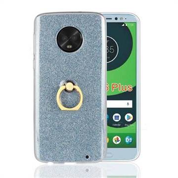 Luxury Soft TPU Glitter Back Ring Cover with 360 Rotate Finger Holder Buckle for Motorola Moto G6 Plus G6Plus - Blue