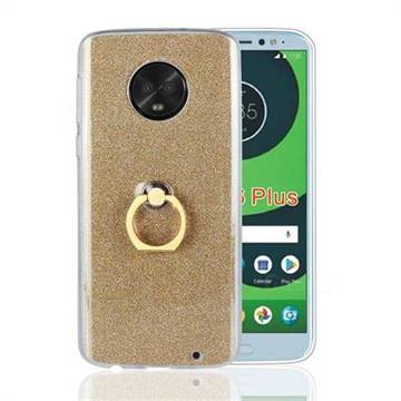 Luxury Soft TPU Glitter Back Ring Cover with 360 Rotate Finger Holder Buckle for Motorola Moto G6 Plus G6Plus - Golden