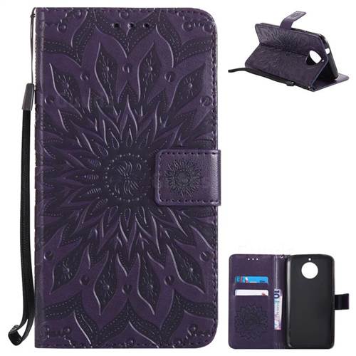 Embossing Sunflower Leather Wallet Case for Motorola Moto G6 Plus G6Plus - Purple