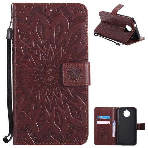 Embossing Sunflower Leather Wallet Case for Motorola Moto G6 Plus G6Plus - Brown