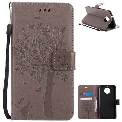 Embossing Butterfly Tree Leather Wallet Case for Motorola Moto G6 Plus G6Plus - Grey