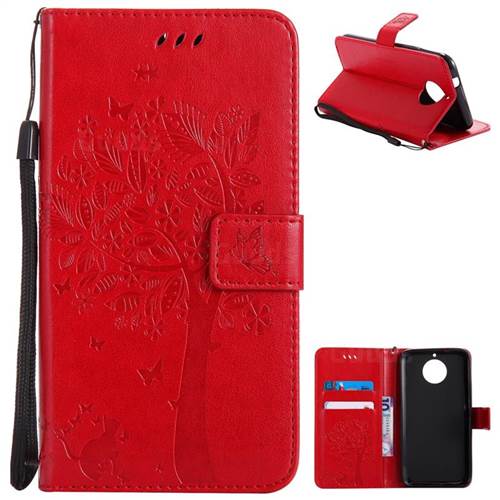 Embossing Butterfly Tree Leather Wallet Case for Motorola Moto G6 Plus G6Plus - Red