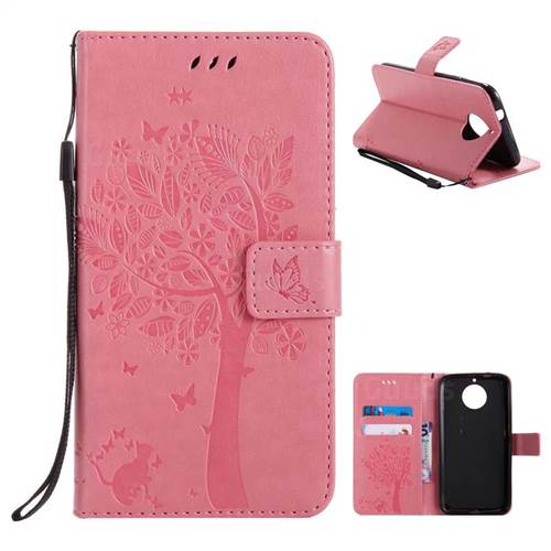 Embossing Butterfly Tree Leather Wallet Case for Motorola Moto G6 Plus G6Plus - Pink