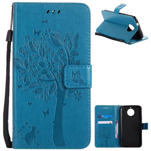Embossing Butterfly Tree Leather Wallet Case for Motorola Moto G6 Plus G6Plus - Blue