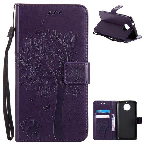 Embossing Butterfly Tree Leather Wallet Case for Motorola Moto G6 Plus G6Plus - Purple