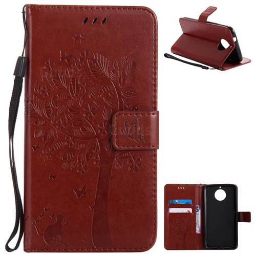 Embossing Butterfly Tree Leather Wallet Case for Motorola Moto G6 Plus G6Plus - Brown