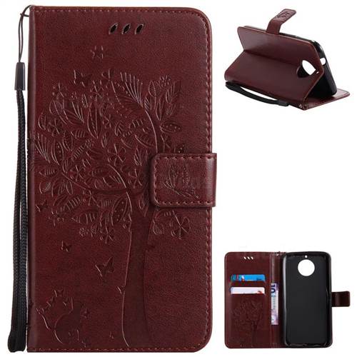 Embossing Butterfly Tree Leather Wallet Case for Motorola Moto G6 Plus G6Plus - Coffee