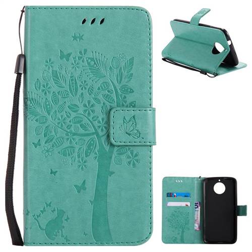 Embossing Butterfly Tree Leather Wallet Case for Motorola Moto G6 Plus G6Plus - Cyan