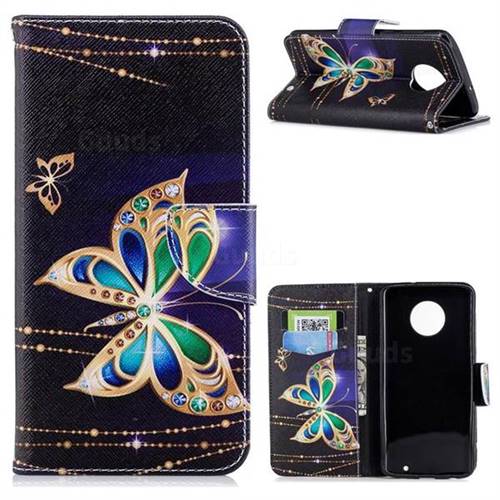 Golden Shining Butterfly Leather Wallet Case for Motorola Moto G6 Plus G6Plus