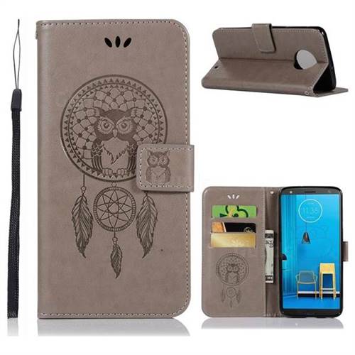 Intricate Embossing Owl Campanula Leather Wallet Case for Motorola Moto G6 Plus G6Plus - Grey