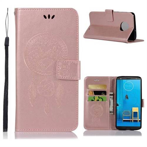 Intricate Embossing Owl Campanula Leather Wallet Case for Motorola Moto G6 Plus G6Plus - Rose Gold