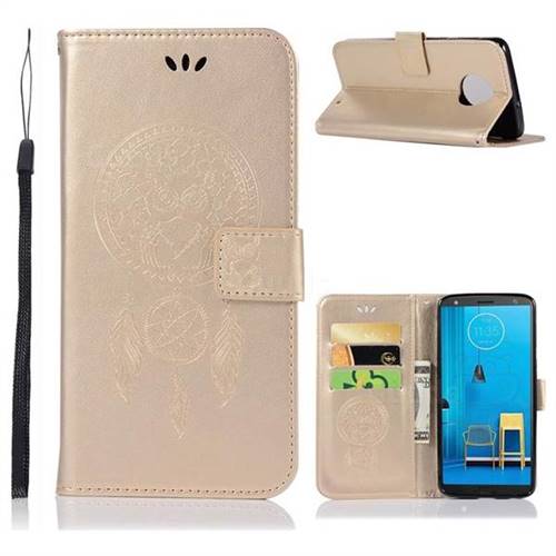 Intricate Embossing Owl Campanula Leather Wallet Case for Motorola Moto G6 Plus G6Plus - Champagne