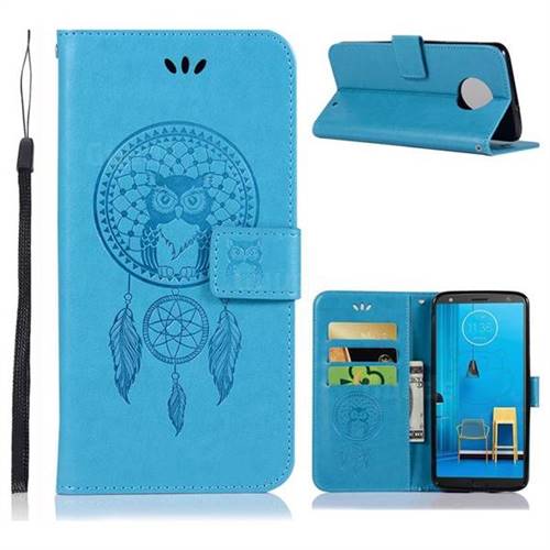 Intricate Embossing Owl Campanula Leather Wallet Case for Motorola Moto G6 Plus G6Plus - Blue