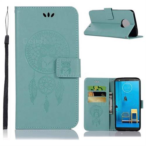 Intricate Embossing Owl Campanula Leather Wallet Case for Motorola Moto G6 Plus G6Plus - Green