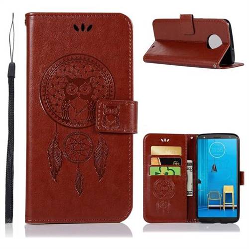 Intricate Embossing Owl Campanula Leather Wallet Case for Motorola Moto G6 Plus G6Plus - Brown