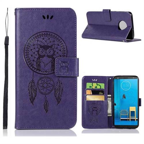 Intricate Embossing Owl Campanula Leather Wallet Case for Motorola Moto G6 Plus G6Plus - Purple