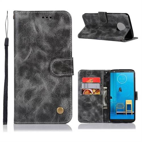 Luxury Retro Leather Wallet Case for Motorola Moto G6 Plus G6Plus - Gray