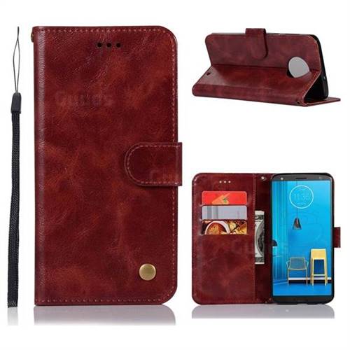 Luxury Retro Leather Wallet Case for Motorola Moto G6 Plus G6Plus - Wine Red