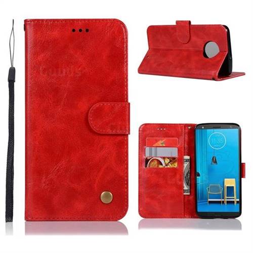 Luxury Retro Leather Wallet Case for Motorola Moto G6 Plus G6Plus - Red