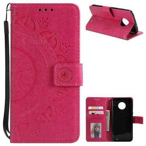 Intricate Embossing Datura Leather Wallet Case for Motorola Moto G6 Plus G6Plus - Rose Red