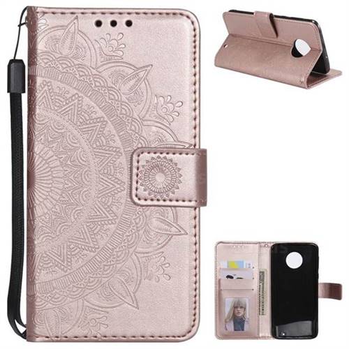 Intricate Embossing Datura Leather Wallet Case for Motorola Moto G6 Plus G6Plus - Rose Gold