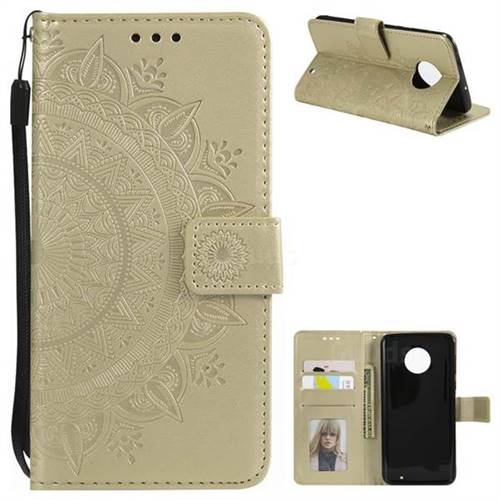Intricate Embossing Datura Leather Wallet Case for Motorola Moto G6 Plus G6Plus - Golden