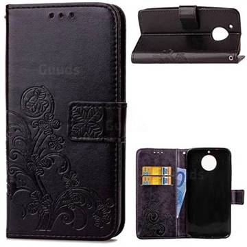 Embossing Imprint Four-Leaf Clover Leather Wallet Case for Motorola Moto G6 Plus G6Plus - Black