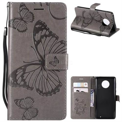 Embossing 3D Butterfly Leather Wallet Case for Motorola Moto G6 Plus G6Plus - Gray