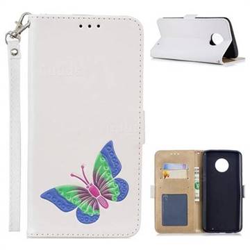 Imprint Embossing Butterfly Leather Wallet Case for Motorola Moto G6 Plus G6Plus - White