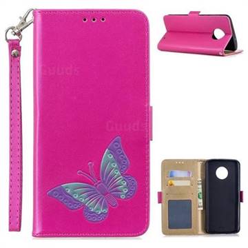 Imprint Embossing Butterfly Leather Wallet Case for Motorola Moto G6 Plus G6Plus - Rose Red