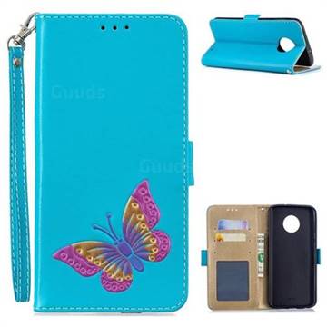 Imprint Embossing Butterfly Leather Wallet Case for Motorola Moto G6 Plus G6Plus - Sky Blue