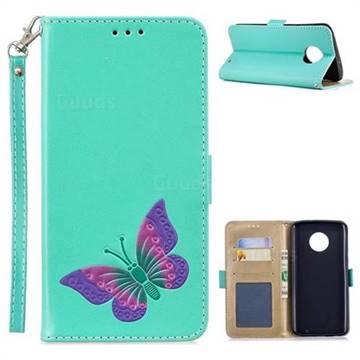 Imprint Embossing Butterfly Leather Wallet Case for Motorola Moto G6 Plus G6Plus - Mint Green