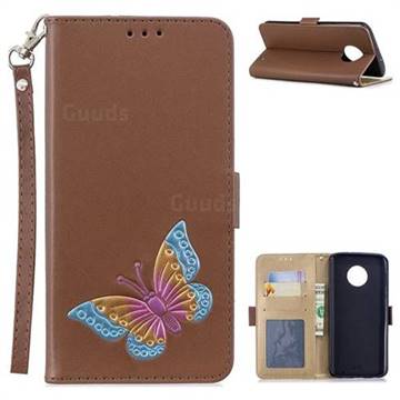 Imprint Embossing Butterfly Leather Wallet Case for Motorola Moto G6 Plus G6Plus - Brown