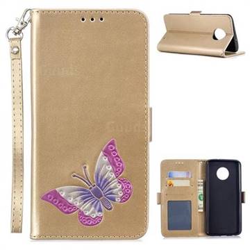 Imprint Embossing Butterfly Leather Wallet Case for Motorola Moto G6 Plus G6Plus - Golden