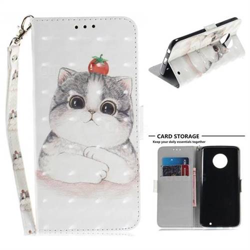 Cute Tomato Cat 3D Painted Leather Wallet Phone Case for Motorola Moto G6 Plus G6Plus
