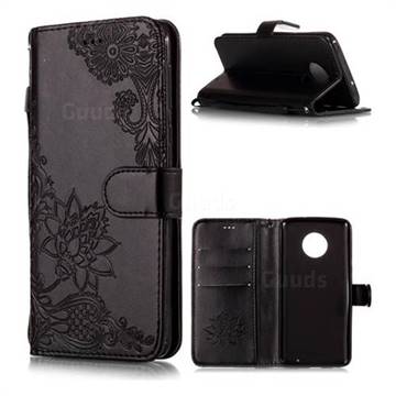 Intricate Embossing Lotus Mandala Flower Leather Wallet Case for Motorola Moto G6 Plus G6Plus - Black