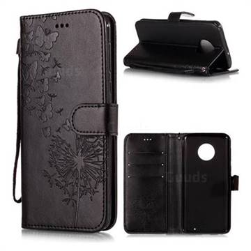 Intricate Embossing Dandelion Butterfly Leather Wallet Case for Motorola Moto G6 Plus G6Plus - Black